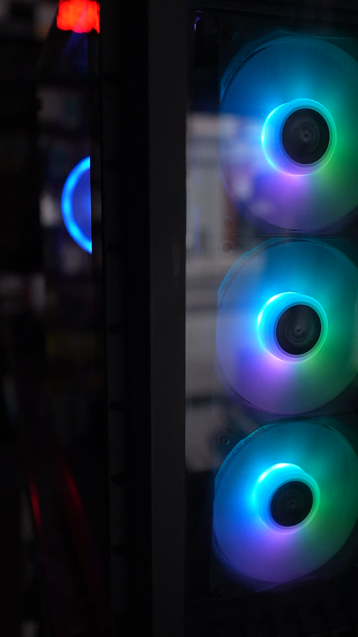 Front intake fans on a gaming PC after a cooling service